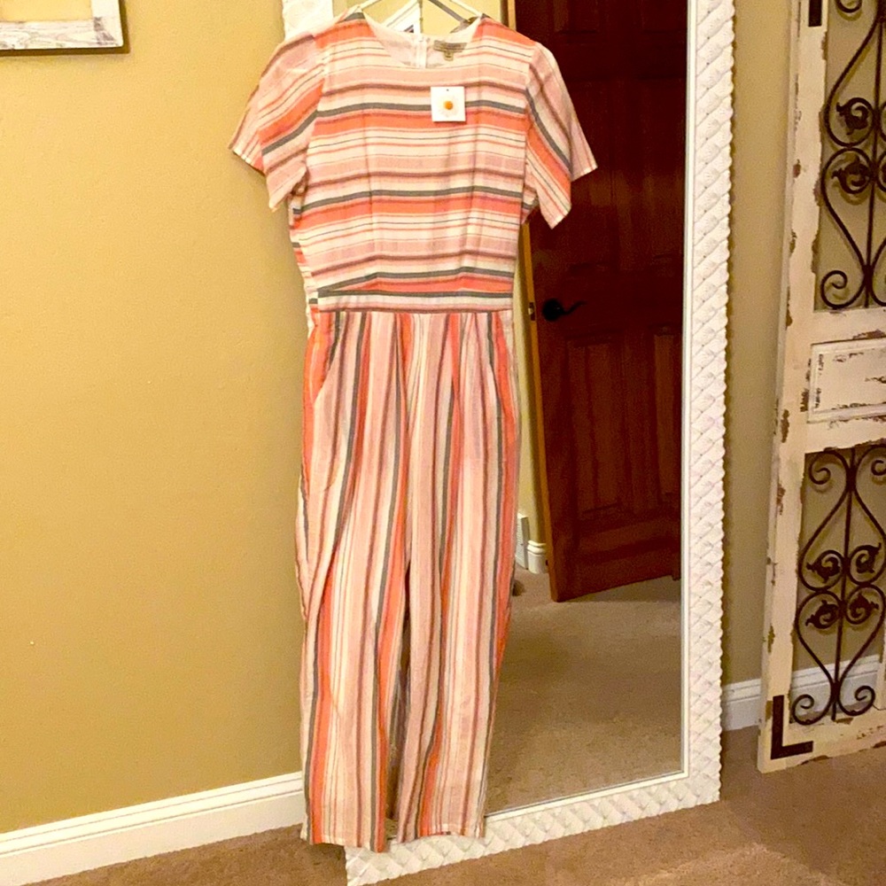 Full length striped fully lined jumpsuit
